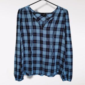 Blue Plaid Peasant-Style Shirt